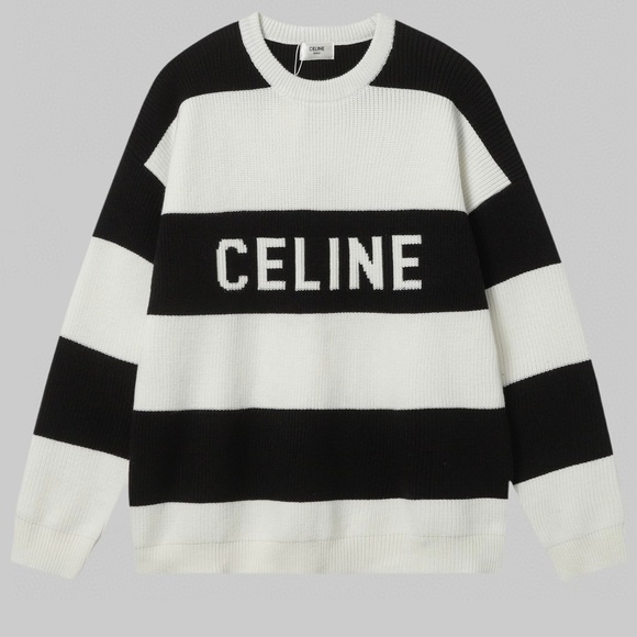 Celine Sweaters - Celine Monochrome Striped Crew Neck Sweater